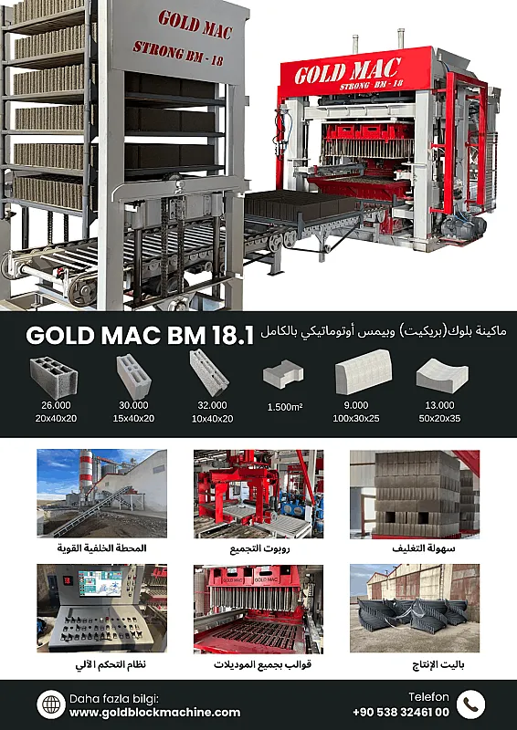مصنع إنتاج ماكينات البلوك والبِمس BM 18.1 – تسليم مفتاح ضمان لمدة سنتين